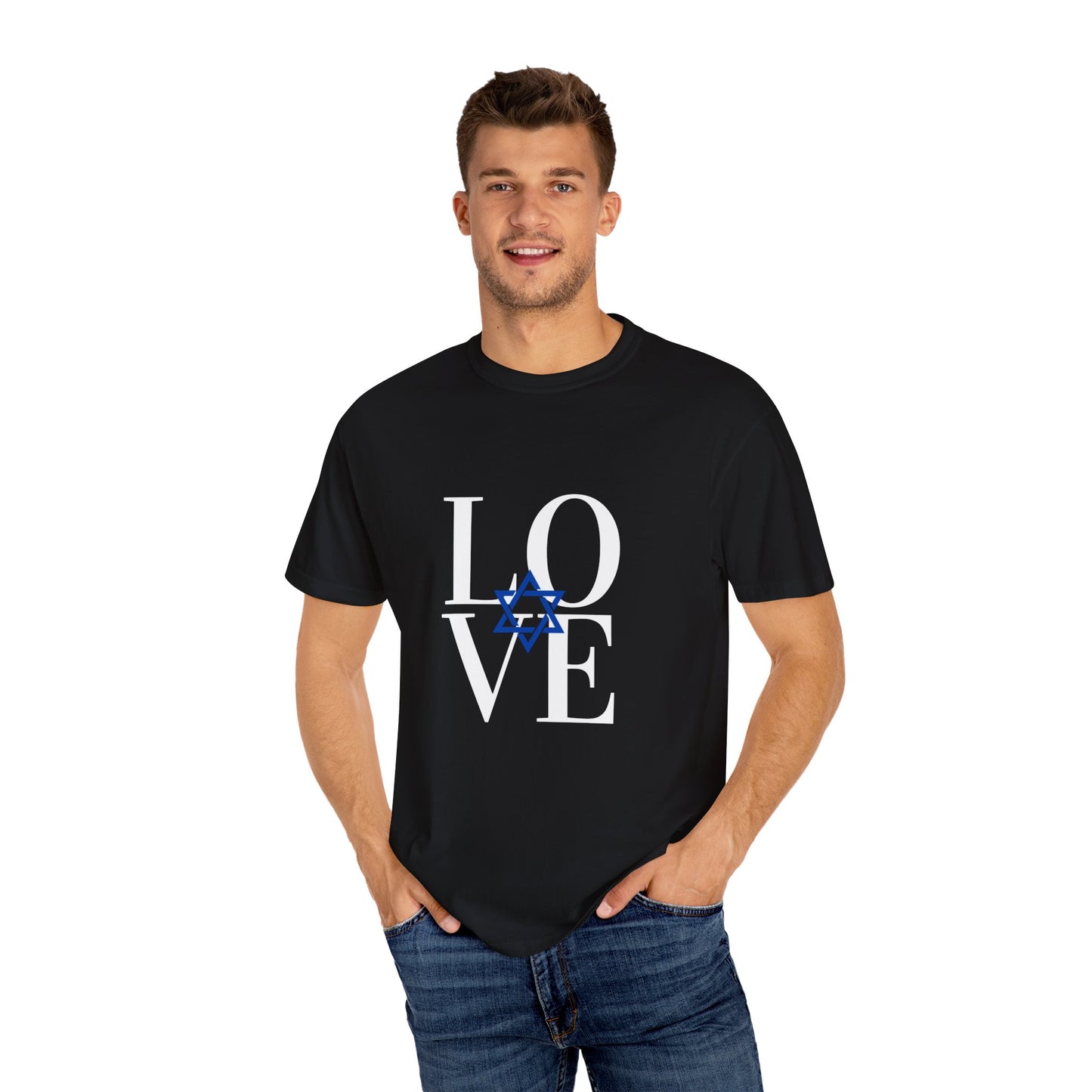 LOVE Blue Star Middle Unisex Garment-Dyed T-shirt