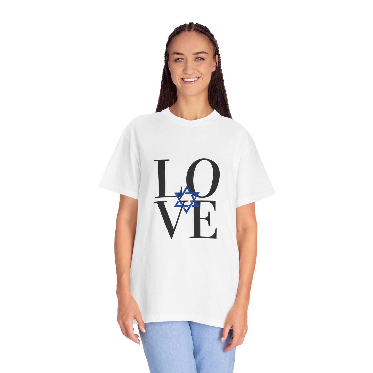 LOVE Blue Star Middle Unisex Garment-Dyed T-shirt