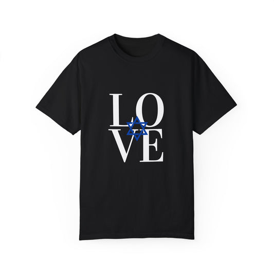 LOVE Blue Star Middle Unisex Garment-Dyed T-shirt