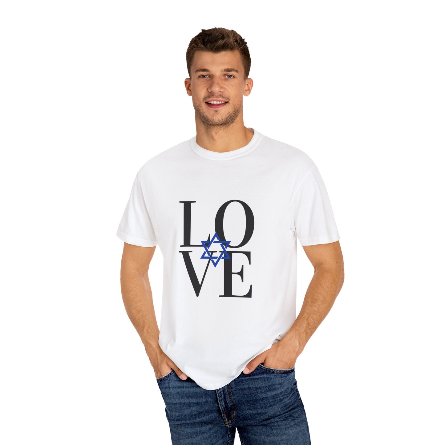 LOVE Blue Star Middle Unisex Garment-Dyed T-shirt