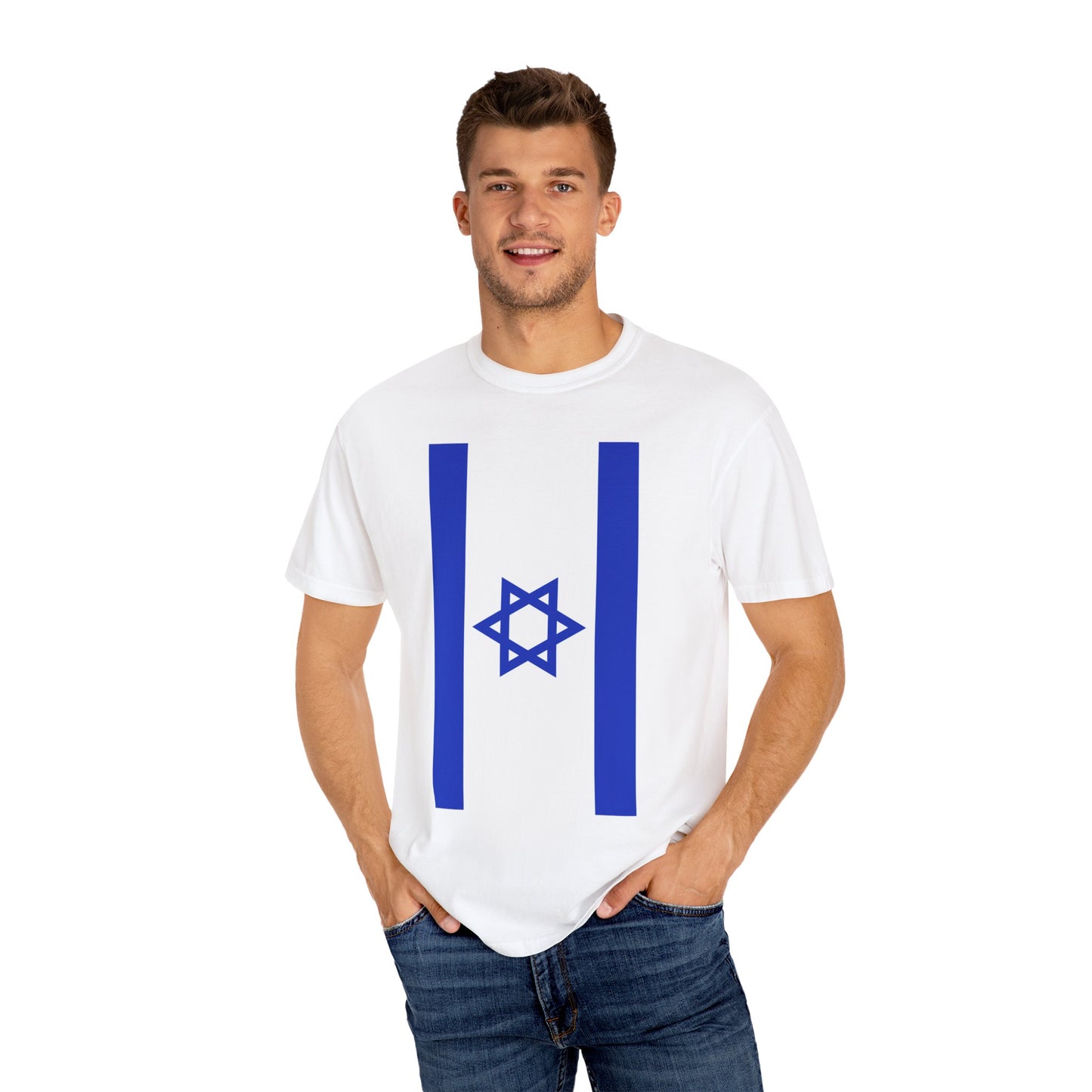 Israeli Flag Vertical Unisex Garment-Dyed T-shirt